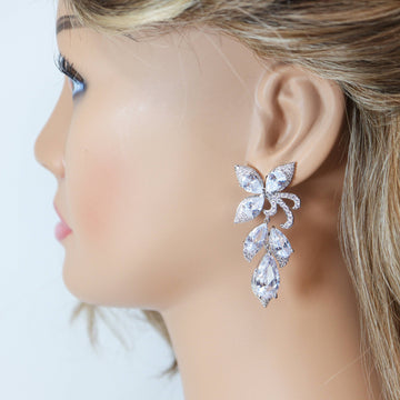 Swarovski Crystal Enchanted Floral Vine Leaves Earrings, Bridal Jewelry, Bridal Earrings, Crystal Bridal Earrings, Statement Earrings Cz